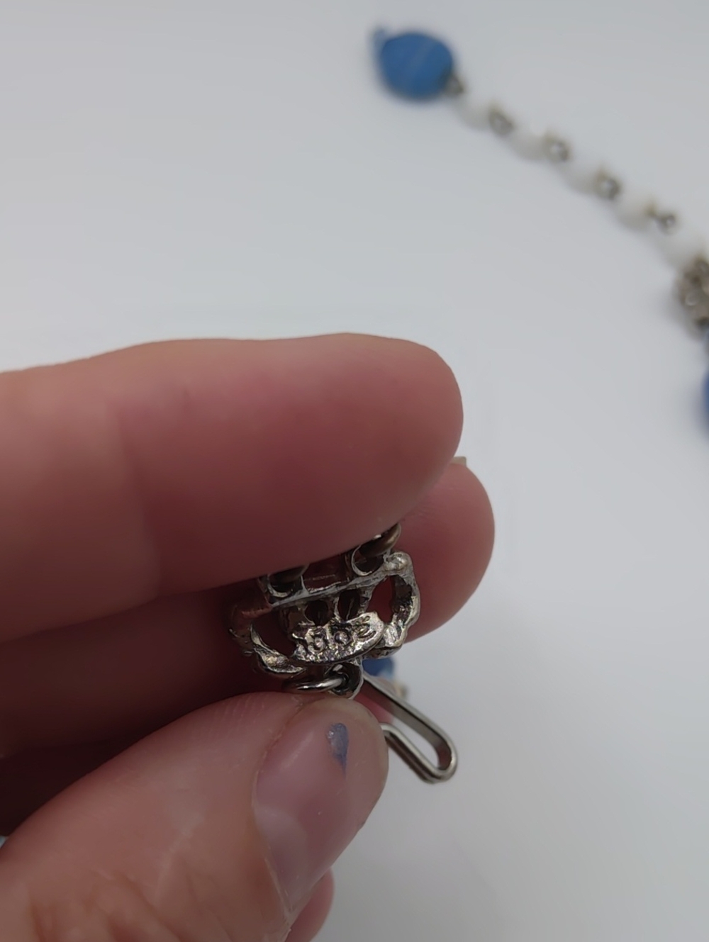 Hobé Blue Art Glass and White Milk Glass Double Strand Necklace - Picture 5 of 8